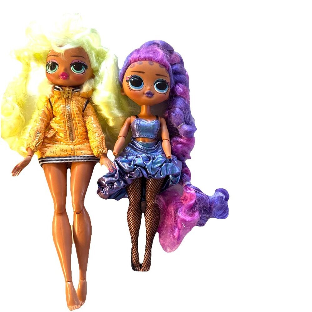 2 LOL Surprise OMG Queens Runway Doll Purple Pink Hair Blue Eyes 9" Blond 11.5